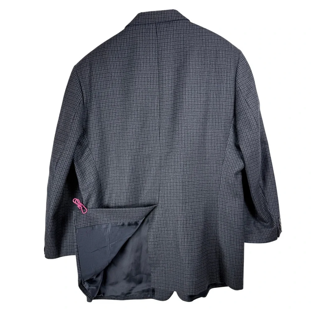 Chaps Sport Coat Mens 46R Lambswool Grey Houndstooth Blazer Academia Preppy